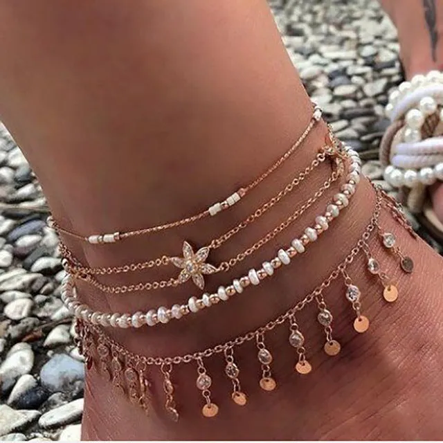 Boho Gold Shell Cowrie Anklet Set for Women