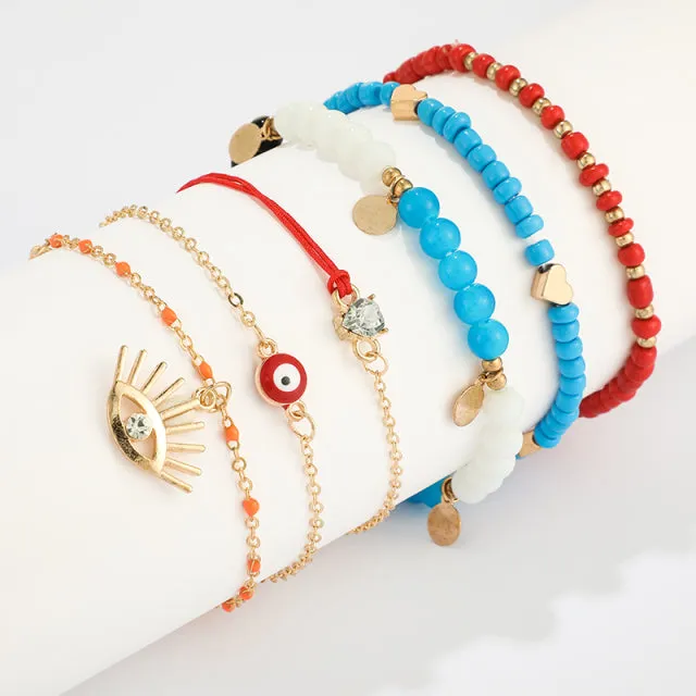 Boho Handmade Shell Seed Beads Anklet Set for Women