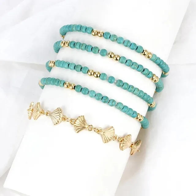 Boho Handmade Shell Seed Beads Anklet Set for Women