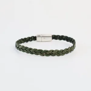 Braided Green Leather Bracelet