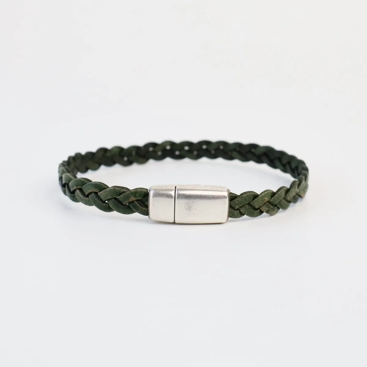 Braided Green Leather Bracelet