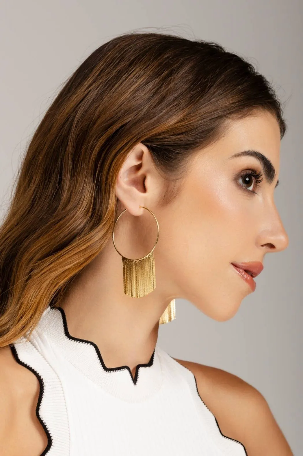 Brooke Tassel Fringe 18k Gold-Plated Hoop Earrings