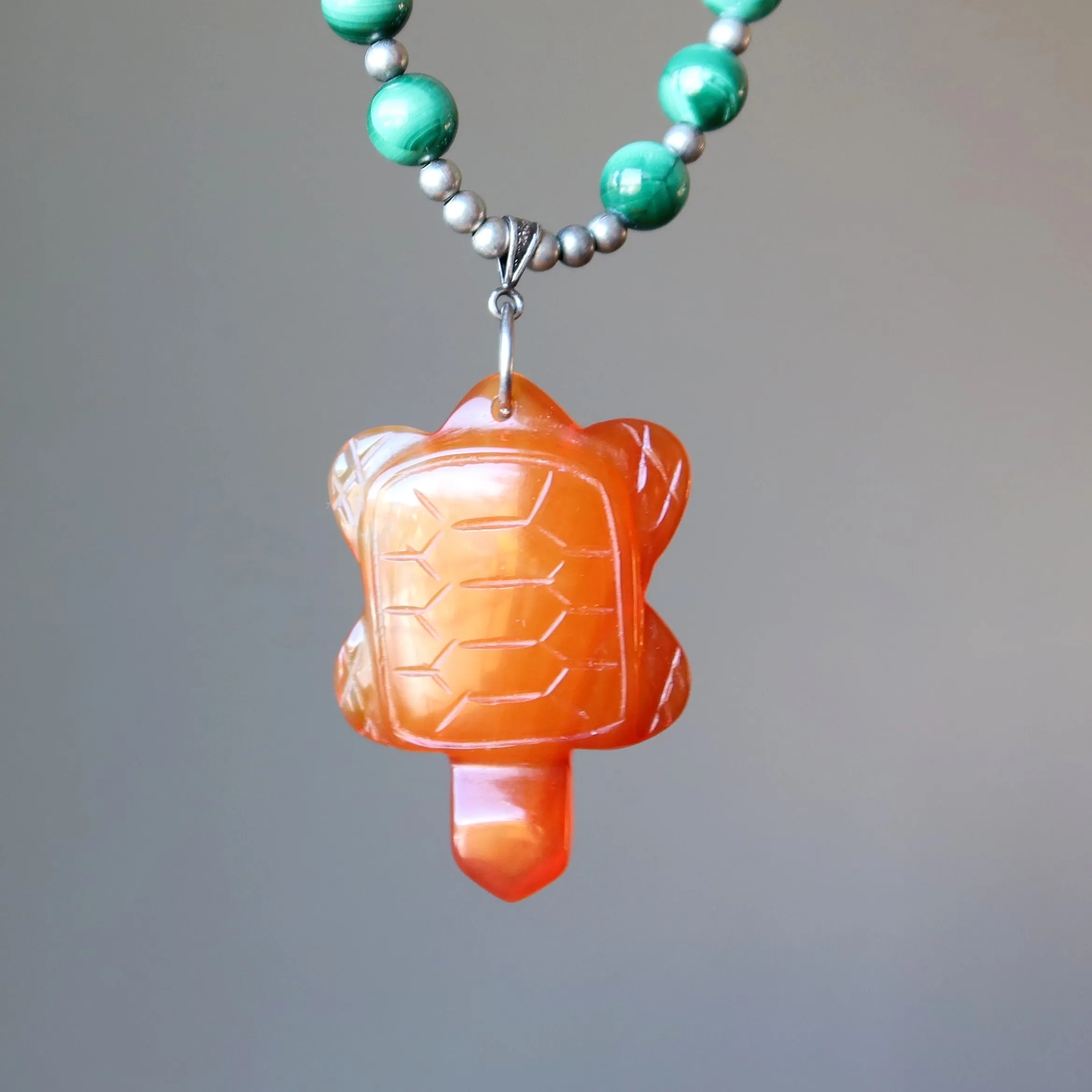 Carnelian Malachite Necklace Light my Fire Turtle Crystal