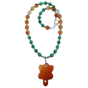 Carnelian Malachite Necklace Light my Fire Turtle Crystal