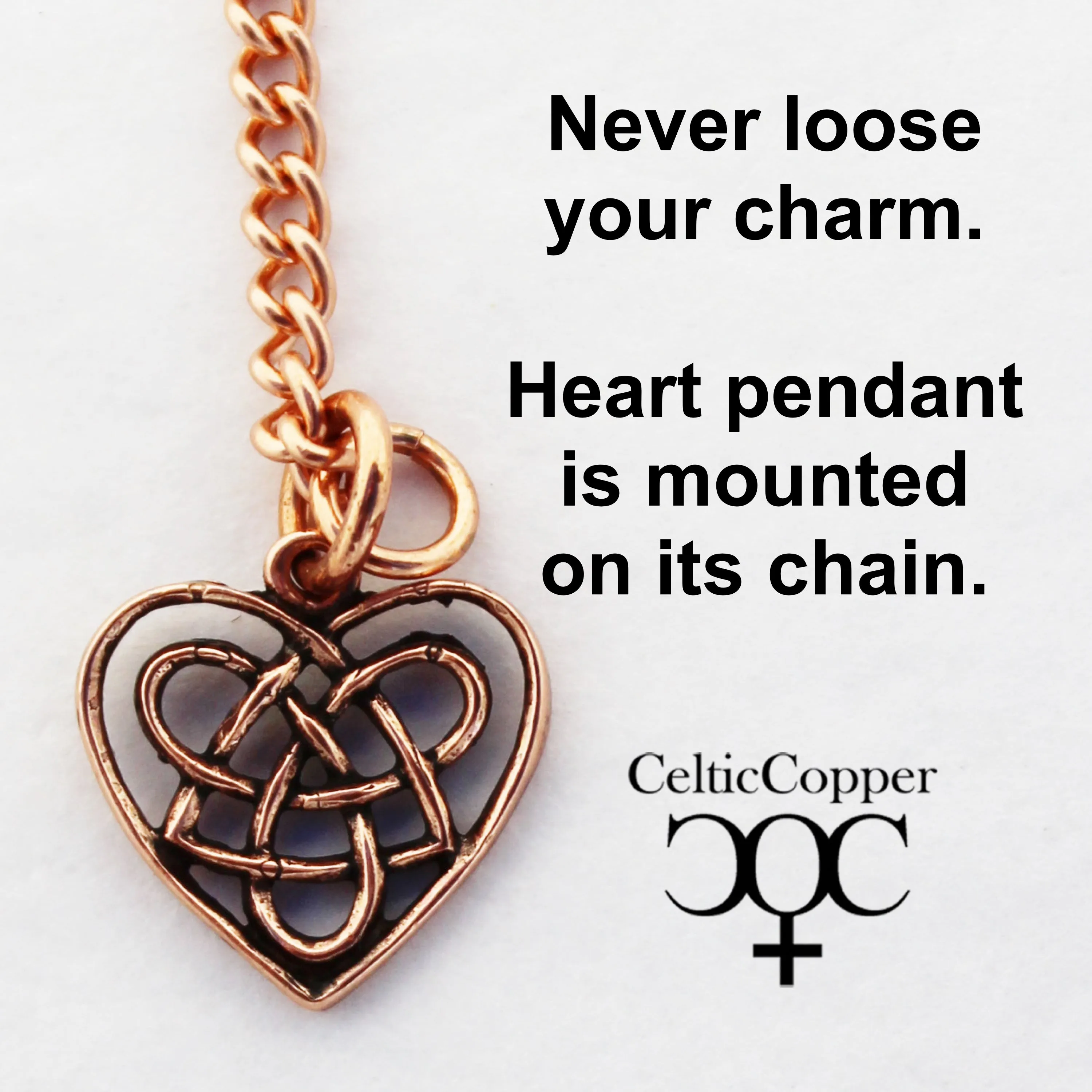 Celtic Heart Charm Bracelet Chain Solid Copper Bracelet Chain With Irish Love Knot Work Heart Charm