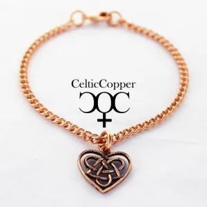 Celtic Heart Charm Bracelet Chain Solid Copper Bracelet Chain With Irish Love Knot Work Heart Charm