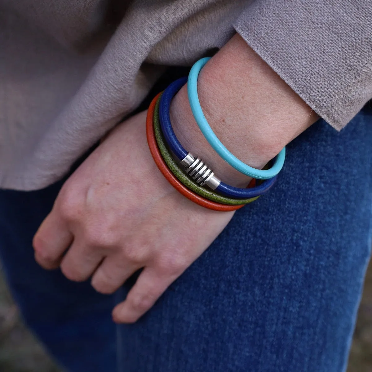 Classic Blue Leather Bracelet