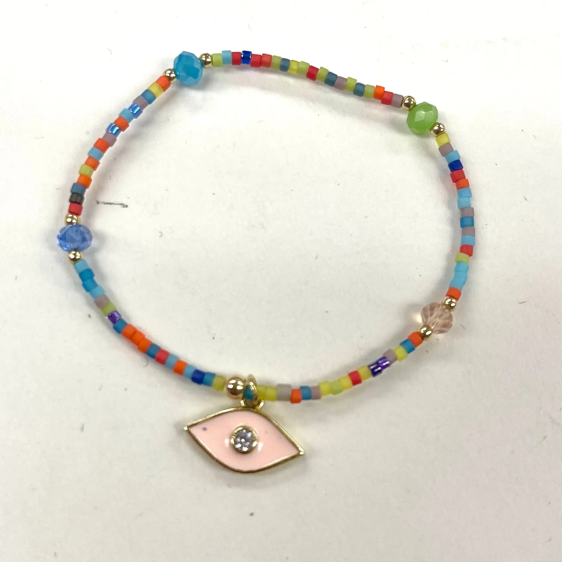 Colorful Beaded Evil Eye And Hamsa Stretch Bracelets