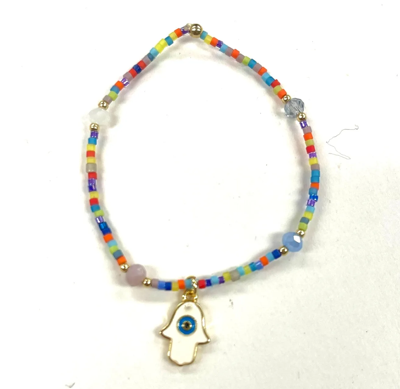 Colorful Beaded Evil Eye And Hamsa Stretch Bracelets