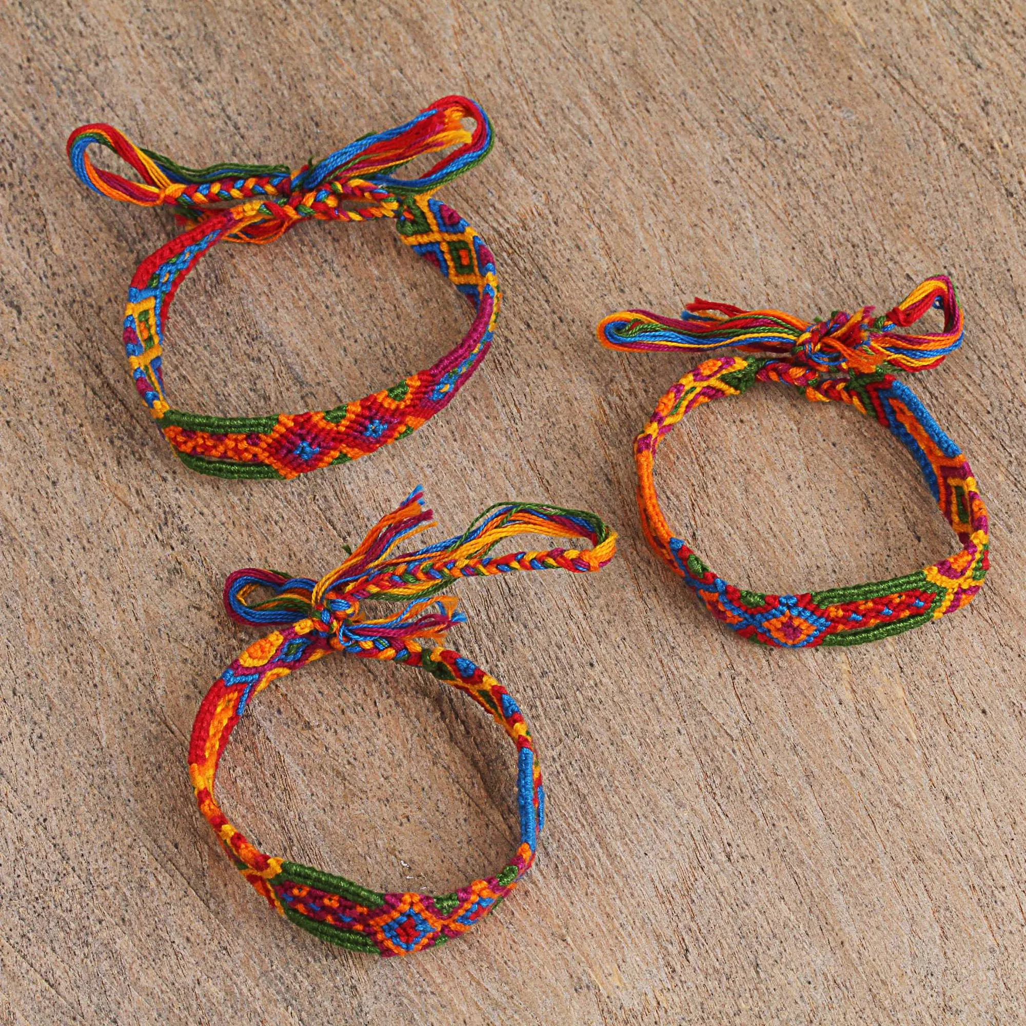 Colorful Handwoven Cotton Wristband Bracelets (Set of 3) - Colorful Concoction | NOVICA