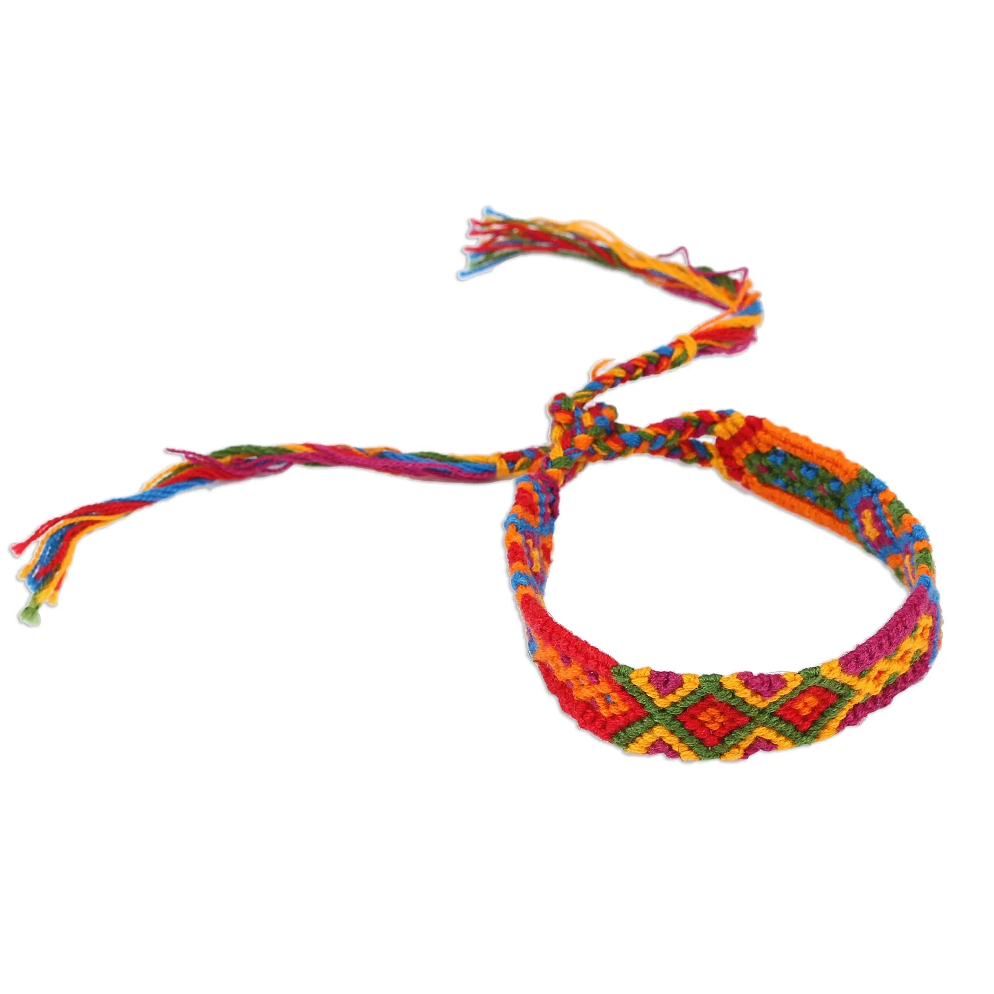 Colorful Handwoven Cotton Wristband Bracelets (Set of 3) - Colorful Concoction | NOVICA