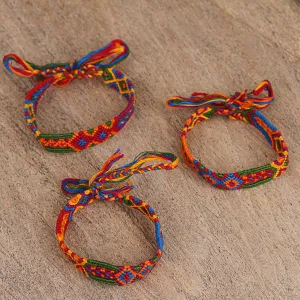 Colorful Handwoven Cotton Wristband Bracelets (Set of 3) - Colorful Concoction | NOVICA