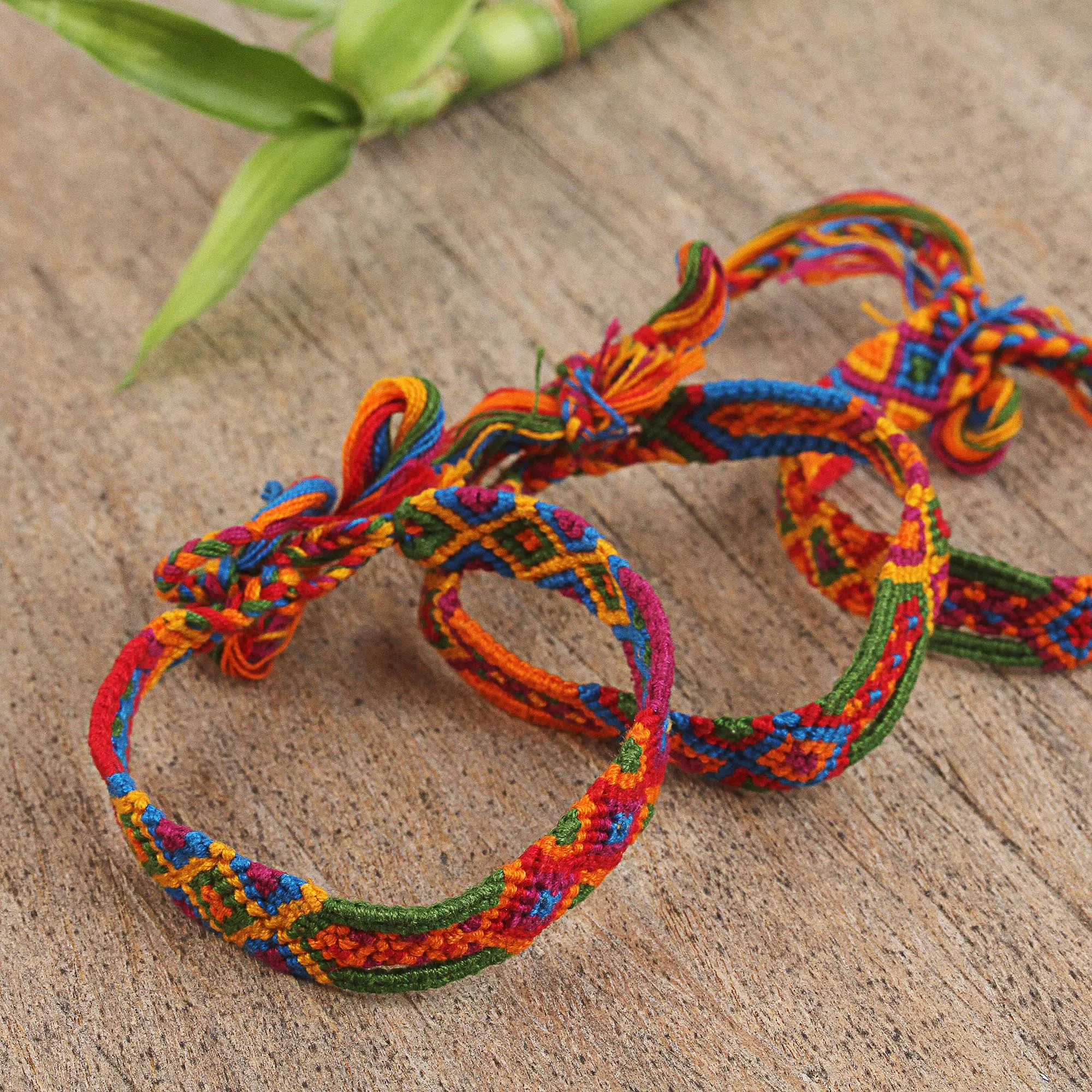 Colorful Handwoven Cotton Wristband Bracelets (Set of 3) - Colorful Concoction | NOVICA