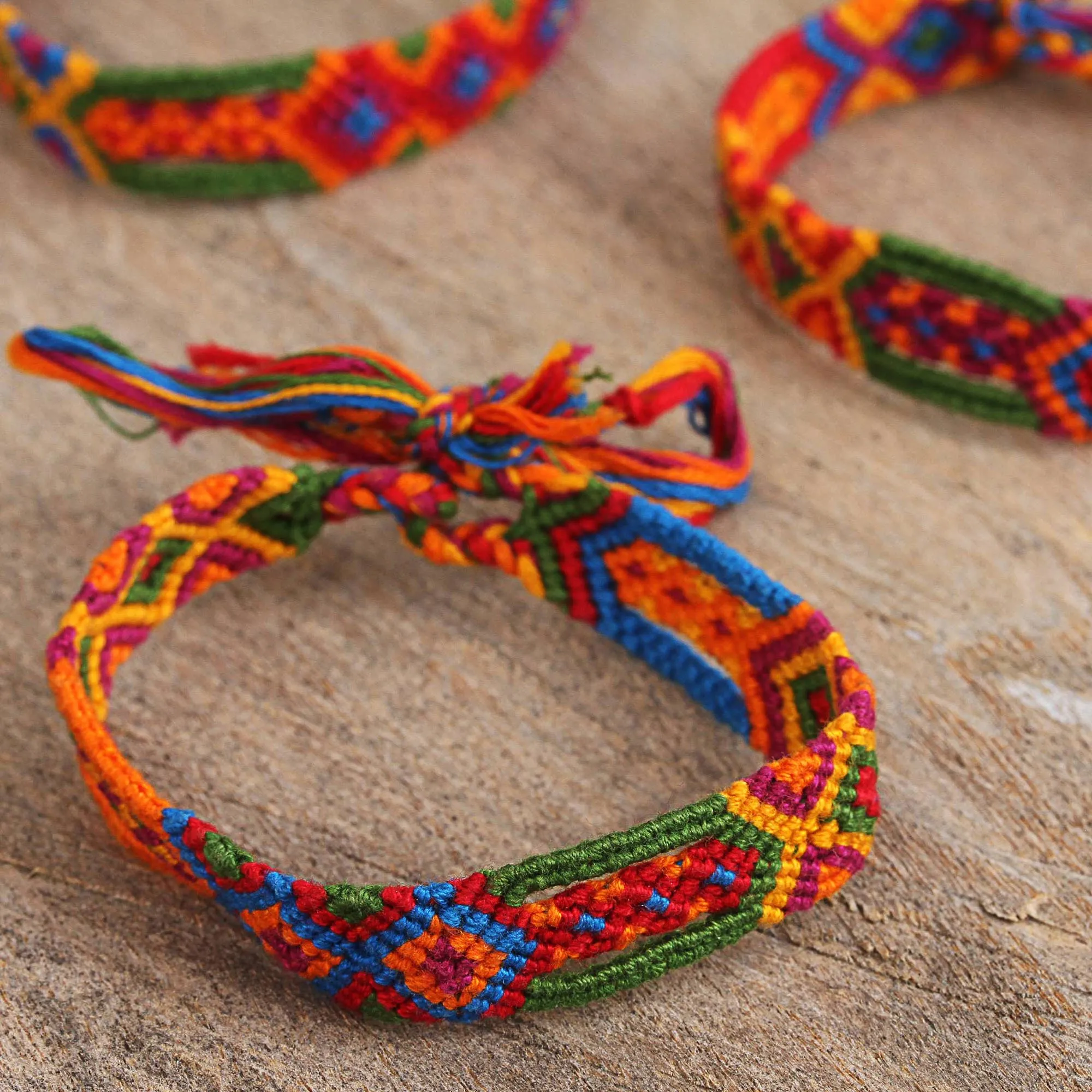 Colorful Handwoven Cotton Wristband Bracelets (Set of 3) - Colorful Concoction | NOVICA