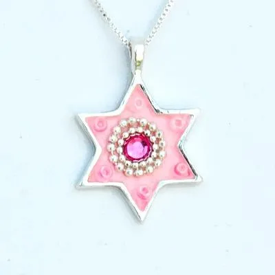 Colorful Silver Star of David Necklace  - Judaica