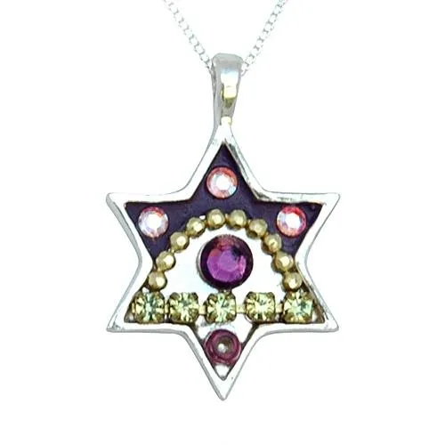 Colorful Silver Star of David Necklace  - Judaica