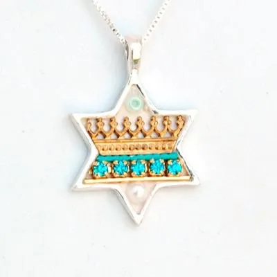 Colorful Silver Star of David Necklace  - Judaica