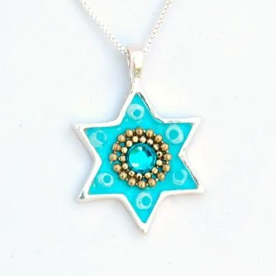 Colorful Silver Star of David Necklace  - Judaica