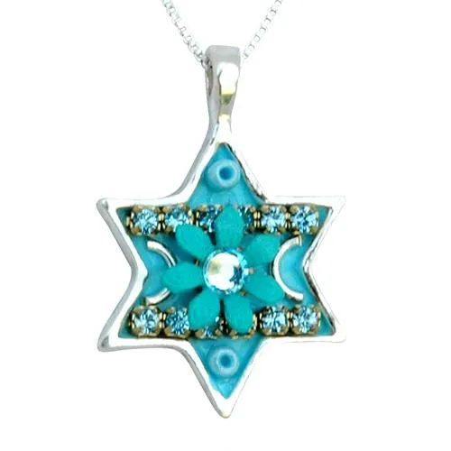 Colorful Silver Star of David Necklace  - Judaica