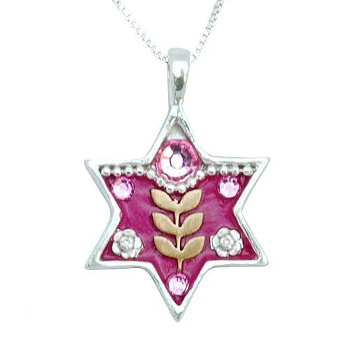 Colorful Silver Star of David Necklace  - Judaica