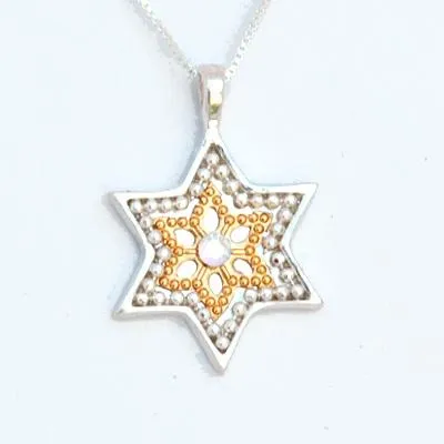 Colorful Silver Star of David Necklace  - Judaica