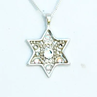 Colorful Silver Star of David Necklace  - Judaica