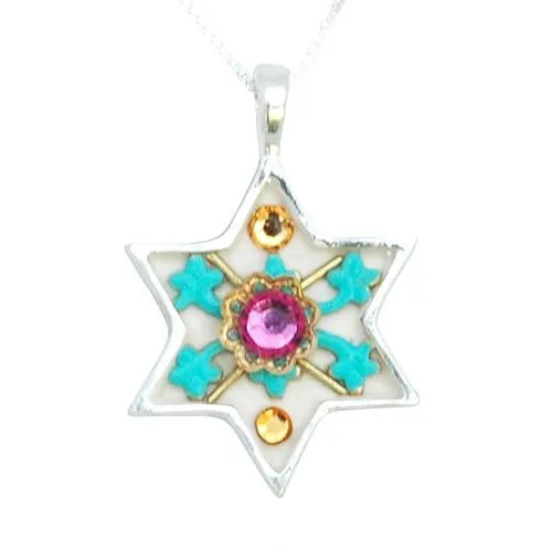 Colorful Silver Star of David Necklace  - Judaica