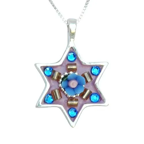 Colorful Silver Star of David Necklace  - Judaica