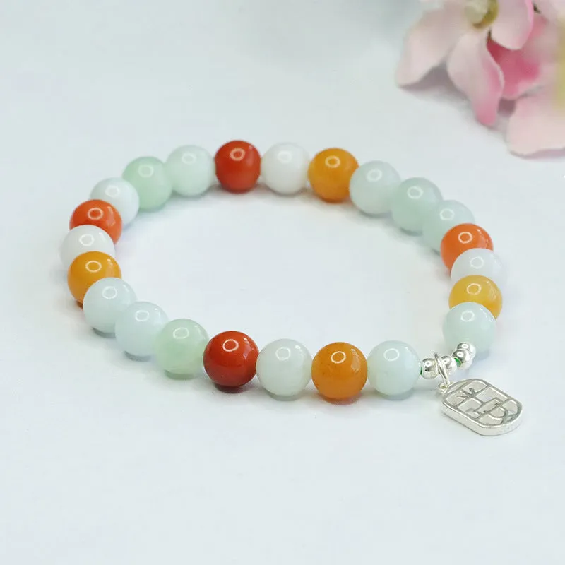 Colorful Sterling Silver Jade Bracelet by Planderful Collection