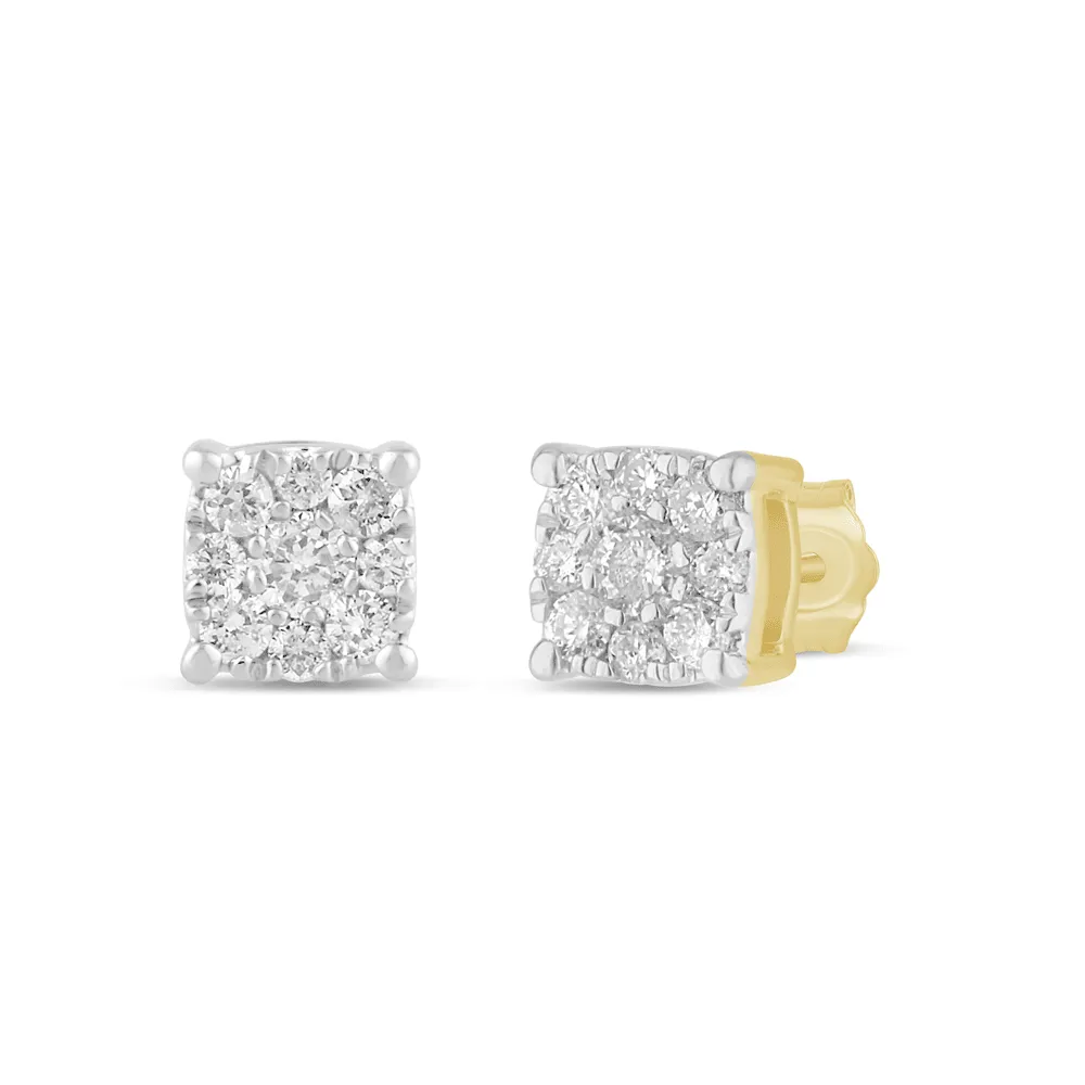 Composite Stud Earrings with 0.10ct of Diamonds in 9ct Yellow Gold