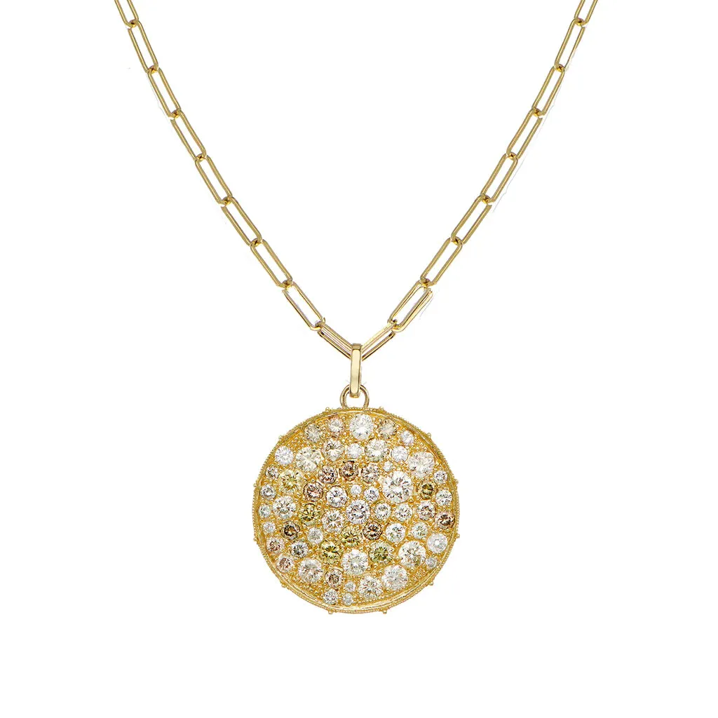 Confetti Yellow Gold Multi-Color Diamond Disc Large Necklace