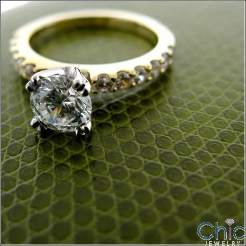 Cubic Zirconia 1.5 Round Double Prong Two Tone Gold Engagement Ring