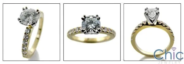 Cubic Zirconia 1.5 Round Double Prong Two Tone Gold Engagement Ring