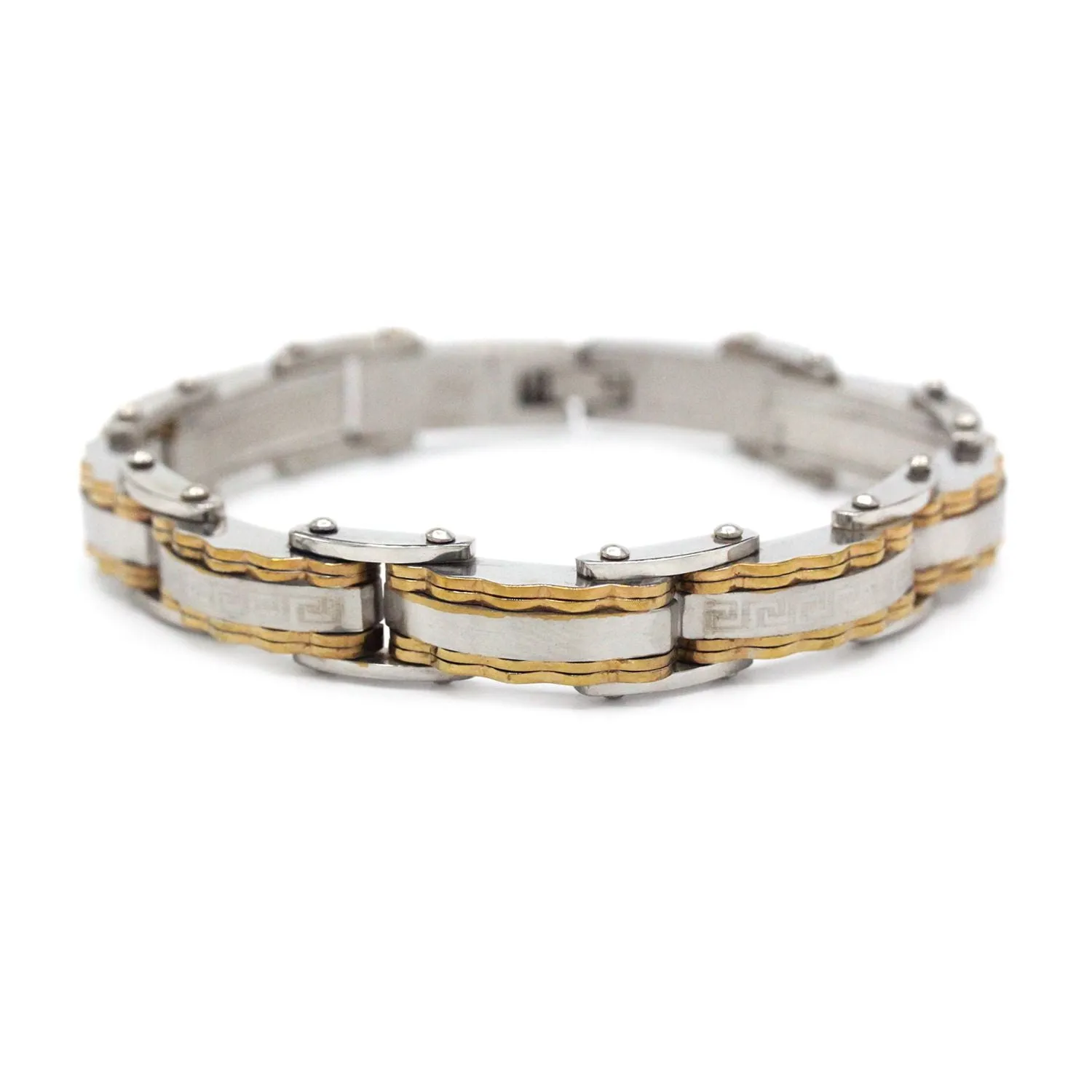 Cubic Zirconia Men's Bracelet 14K Gold Plated Wrist Band Fashion Jewelry 8.5"