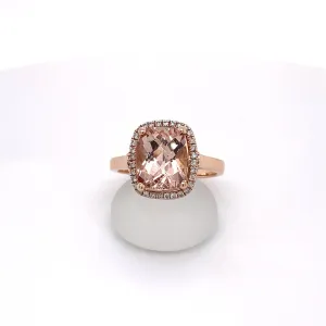 Cushion Cut Morganite and Diamond Halo 14kt Rose Gold Ring