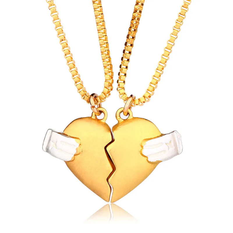 Custom Engraved Matching Hearts Couple Necklaces