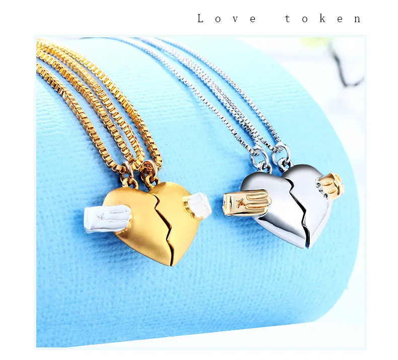 Custom Engraved Matching Hearts Couple Necklaces