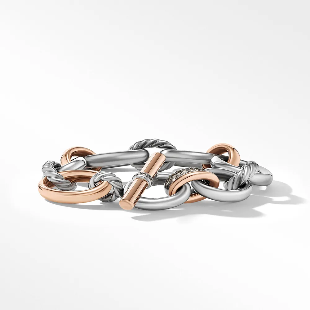 David Yurman DY Mercer™ Melange Bracelet in Sterling Silver with 18ct Rose Gold and Pavé Cognac Diamonds