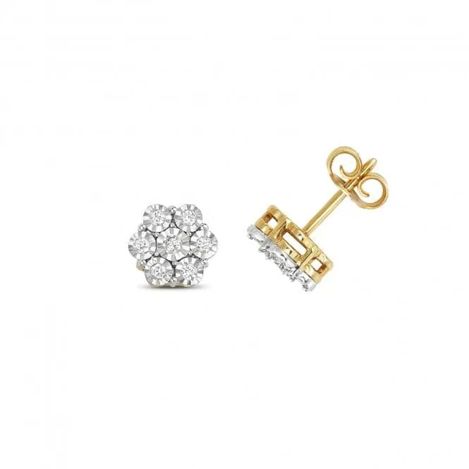 Diamond Jewellery 9ct Gold Diamond Illusion Set earrings ED161