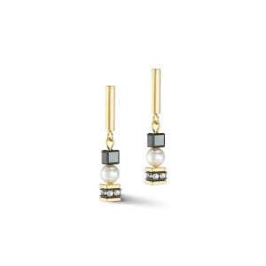 Earrings Mysterious Cubes & Pearls gold-black