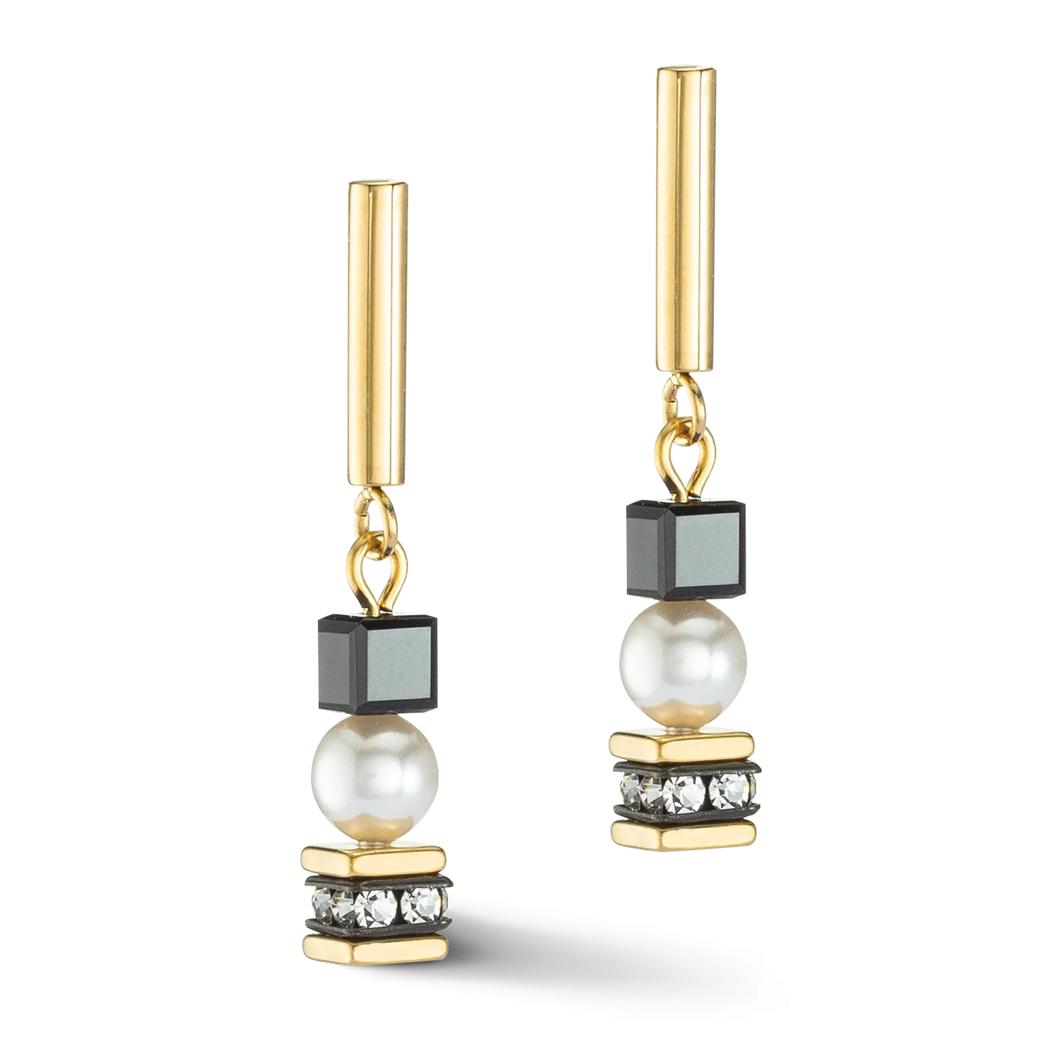 Earrings Mysterious Cubes & Pearls gold-black