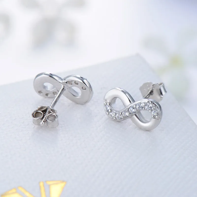 Elegant Sterling Silver Infinite Love Earrings with Zircon Accents