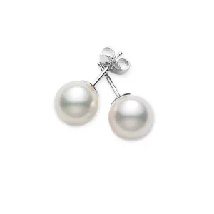 Everyday Essential 7.5-8mm AA Pearls Stud Earrings in 18K White Gold