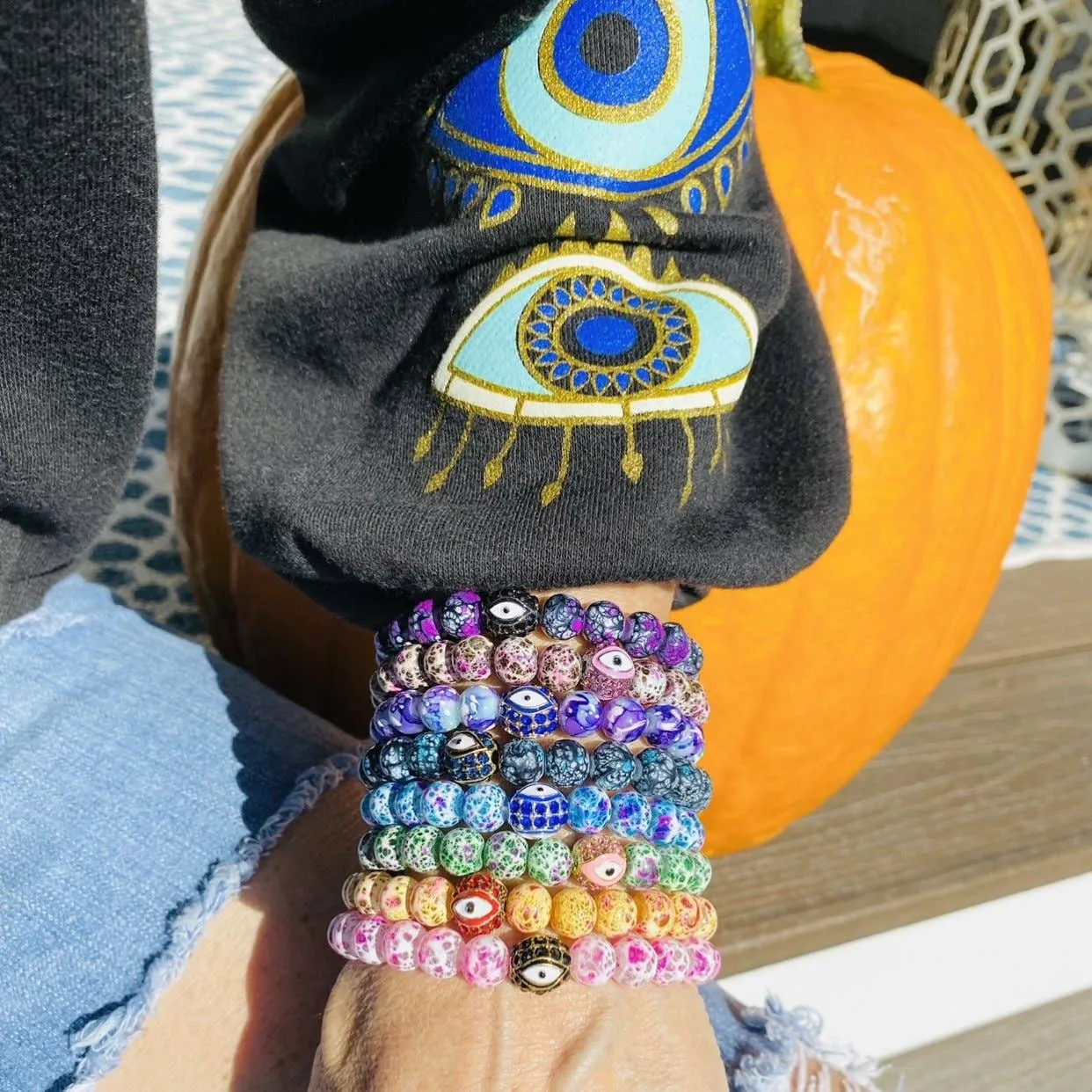 Evil Eye Colorful Gemstone Beaded Bracelet