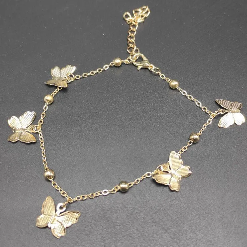 Fashion Butterfly Chain Beads Charms Anklets for Women Gold Silver