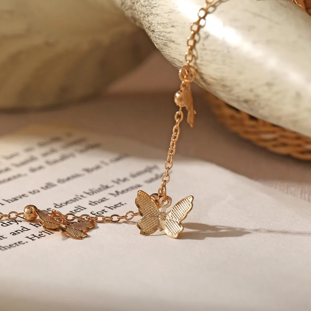 Fashion Butterfly Chain Beads Charms Anklets for Women Gold Silver