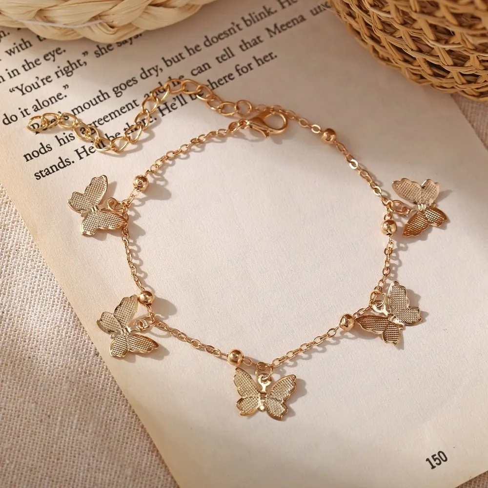 Fashion Butterfly Chain Beads Charms Anklets for Women Gold Silver