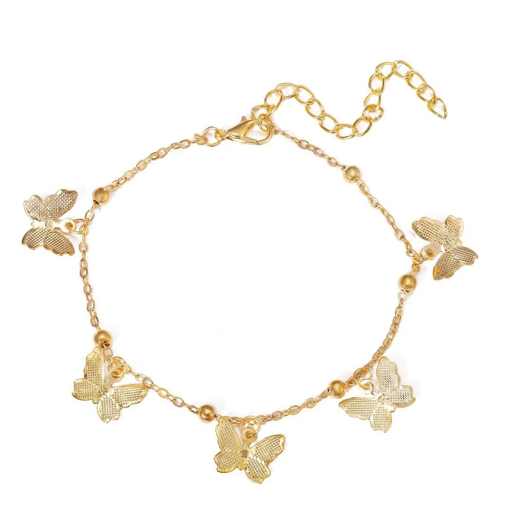 Fashion Butterfly Chain Beads Charms Anklets for Women Gold Silver