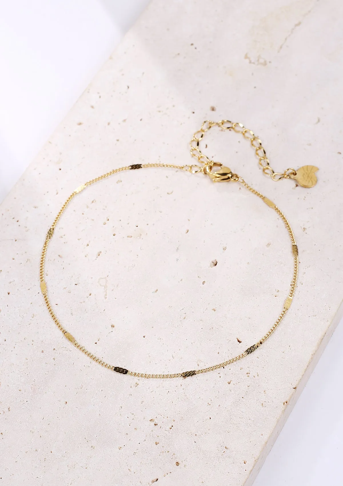 Flattened Curb Chain Anklet Gold