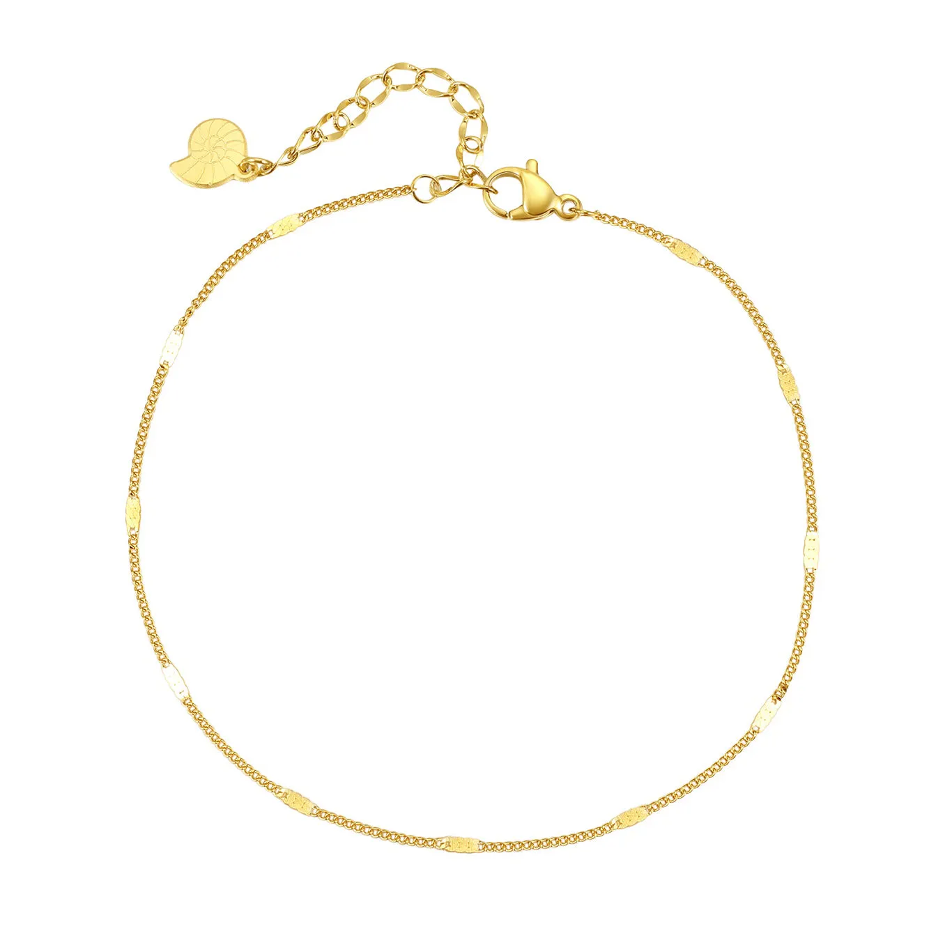 Flattened Curb Chain Anklet Gold